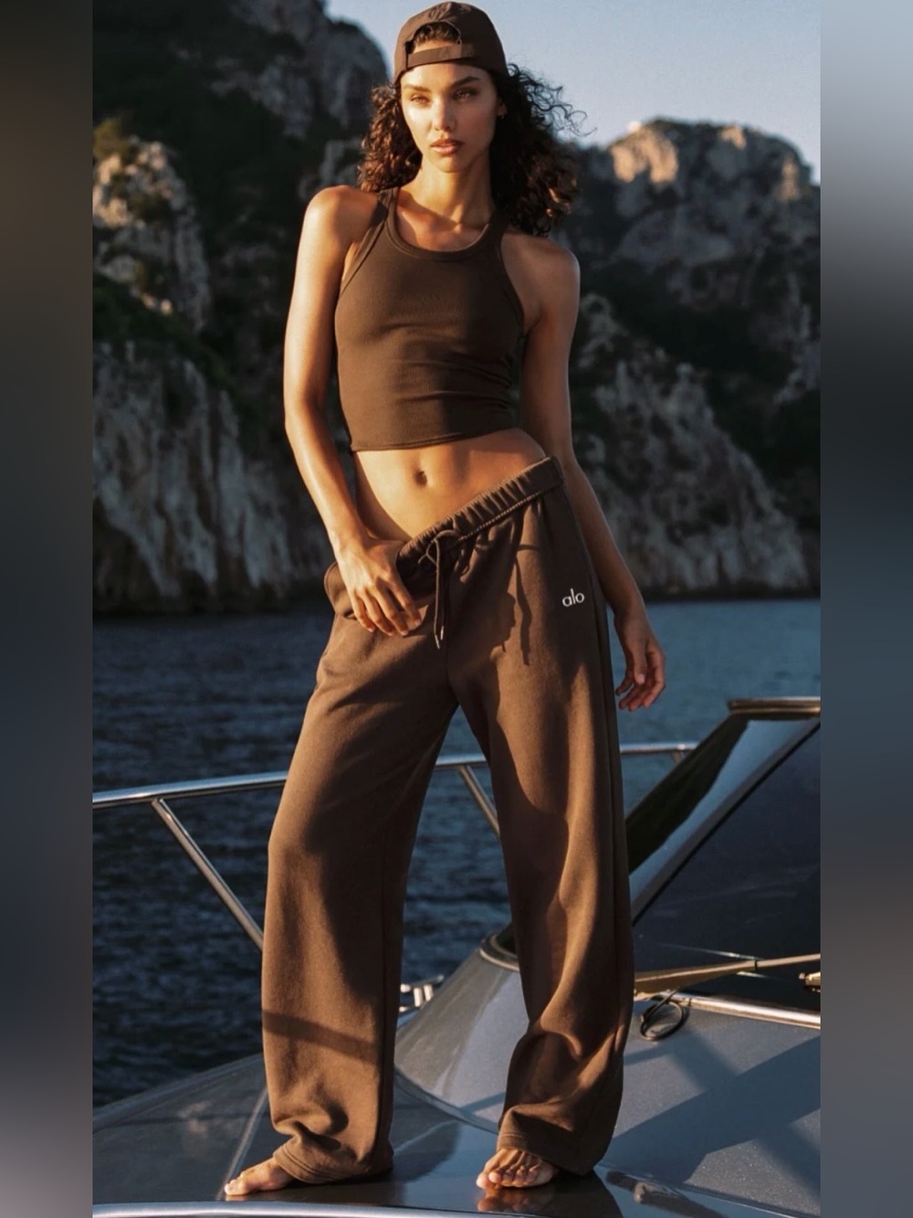 alo XXS Brown Crew Sweatshirt Straight Leg Sweatpants Matching Set